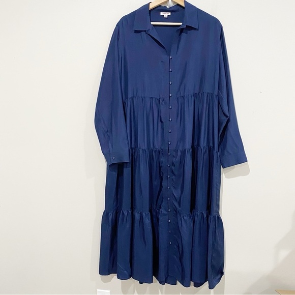 JOHNNY WAS Tiered Wanderer Dress Silk Blue Size Medium - Picture 2 of 12